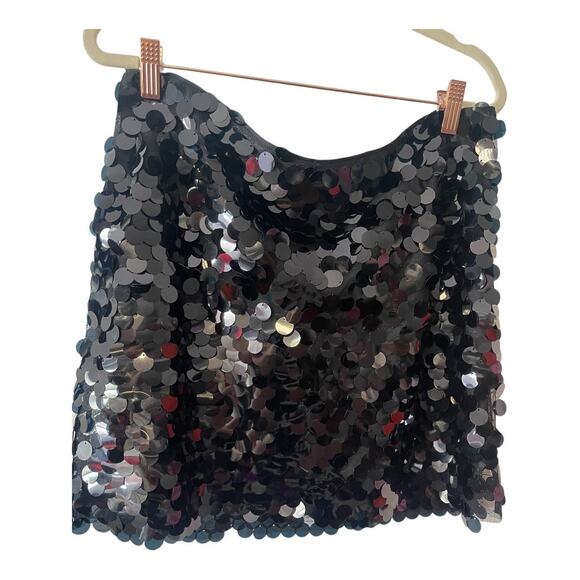 SIMON MILLER Sequin Dizzy Party Mini Skirt Mid Rise Lined Black Size 10 - Picture 7 of 13